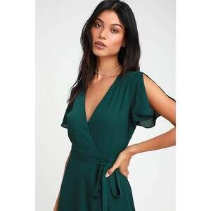 Lulus Rise To The Occasion Emerald Green Midi Wrap Dress - Size XS